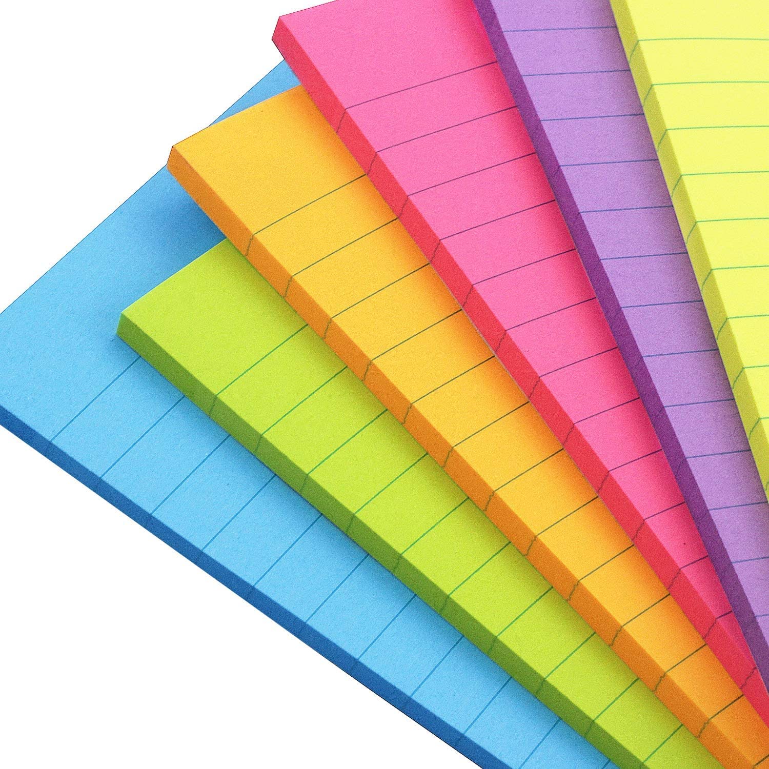 Lined Sticky Notes Pad - Easy To Post For School, Office, Desk Accessories - 6 Pads X 45 Sheets