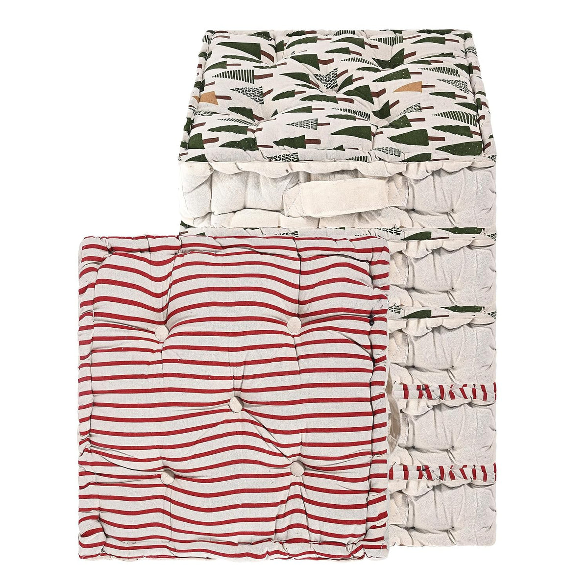Soft Cotton Chair Cushions For Sitting, Button Pillow, Printed - Maroon & Green | Pillow For Office Work & Posture Support | Sitting Cushion & Back Rest For Chair | Pain Relief - Pack Of 6