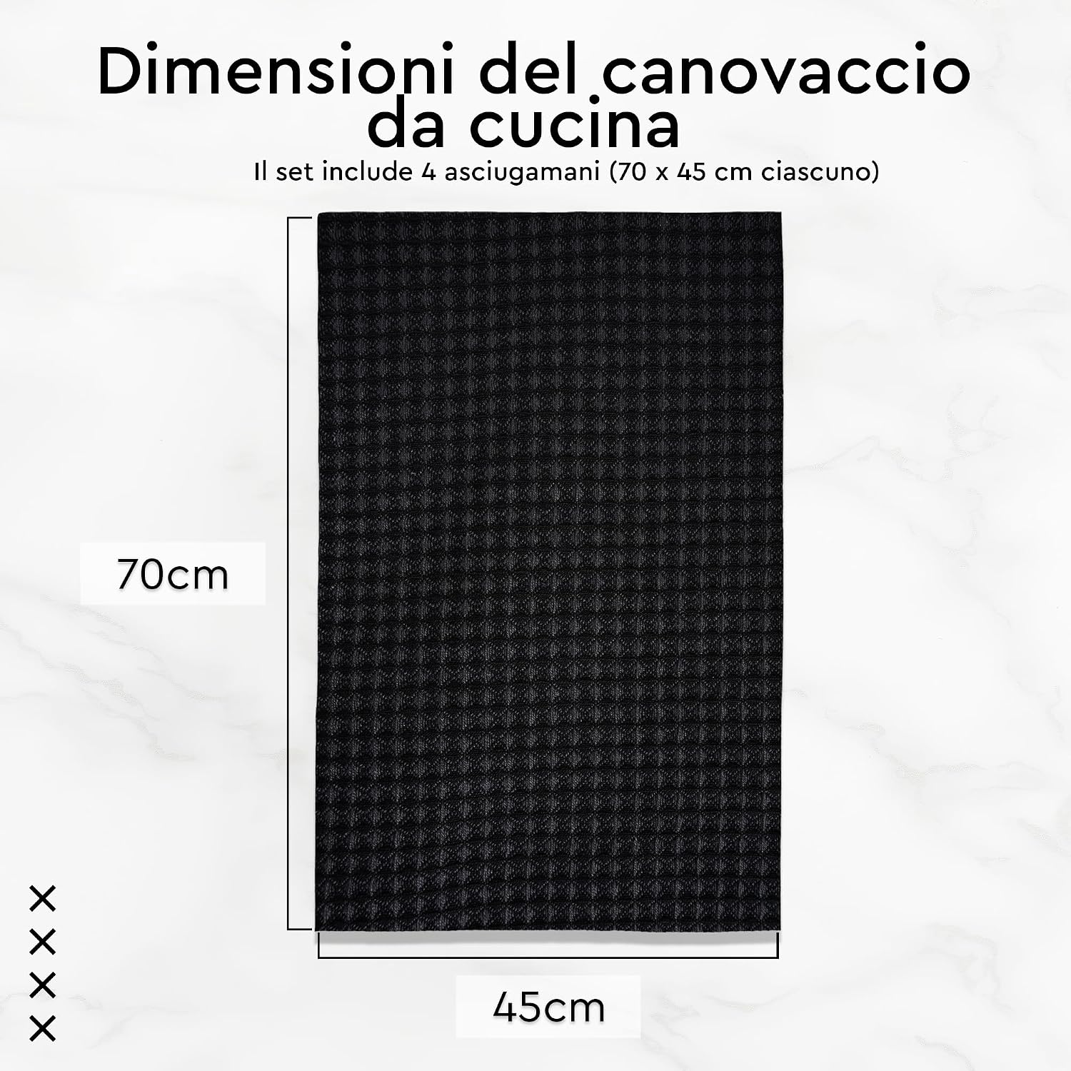 Encasa Xo Kitchen Dish Towels Set 320 Gsm | Waffle Weave & Flat Hand Tea Towel | Quick Drying Reusable Cotton Washcloths | Set Of 4 (Grey Black)