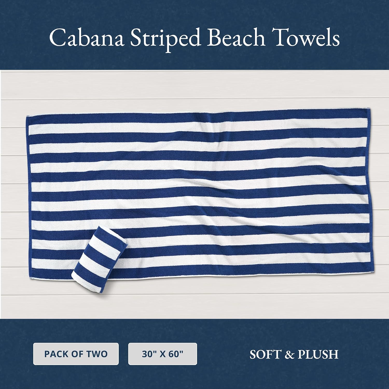 Lane Linen 100% Cotton Large Bath Towels 1000 Gsm | Cabana Stripe Bathroom Towels | Highly Absorbent, Soft & Quick Dry Towels - Blue (Pack Of 2)