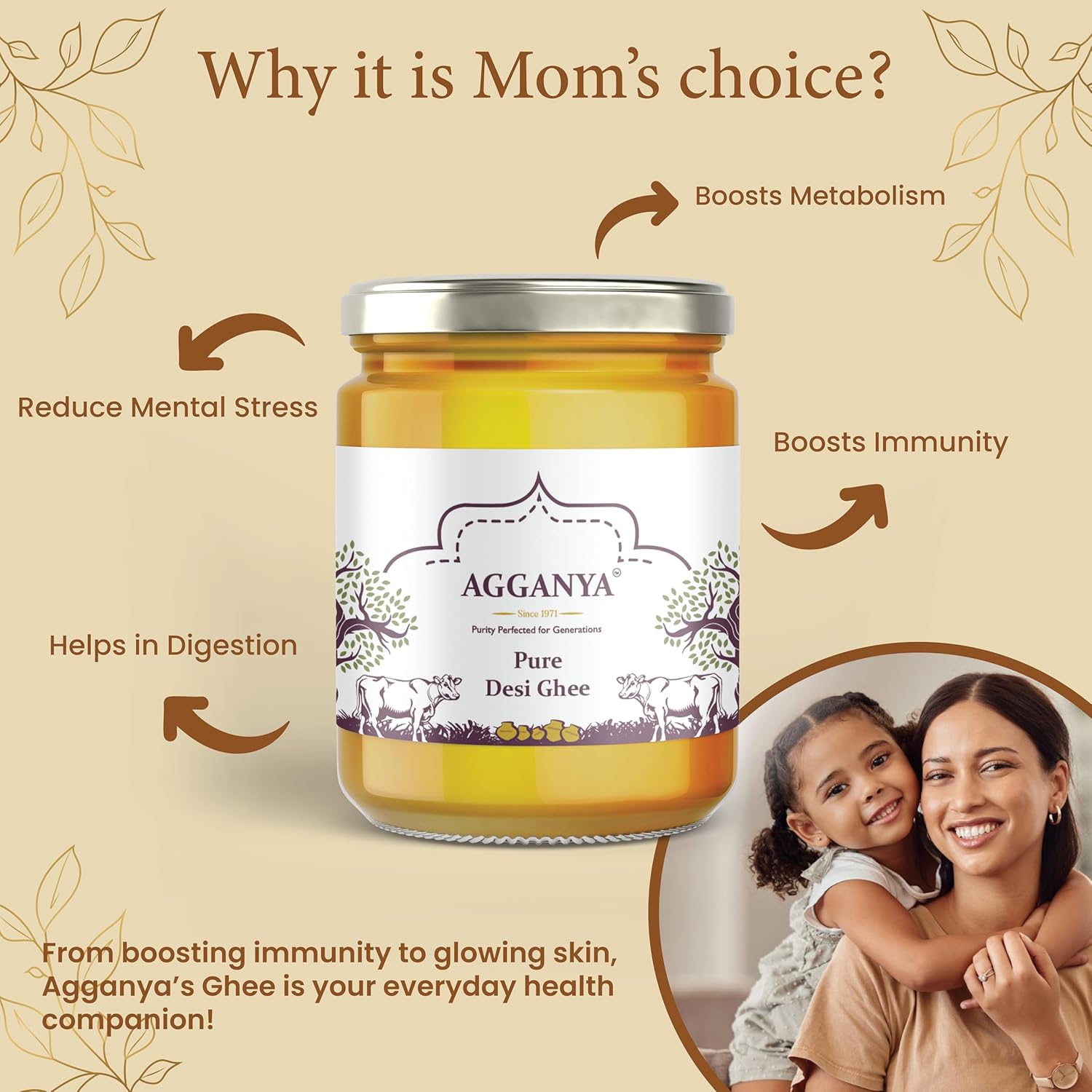Pure Premium Desi Ghee By Agganya | High In Protein Fiber Healthy Desi Pure Ghee Good For Diet | (500ml) 16.9 Ounce | Jar Pack