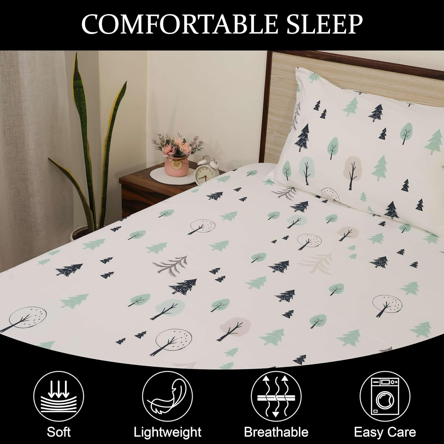 Printed Bedsheet For Single Bed With Pillow Cover Light Weight & Durable Bedsheets - 68 X 90 Inch, White | Ideal For Daily Use & Gifting Bedsheet
