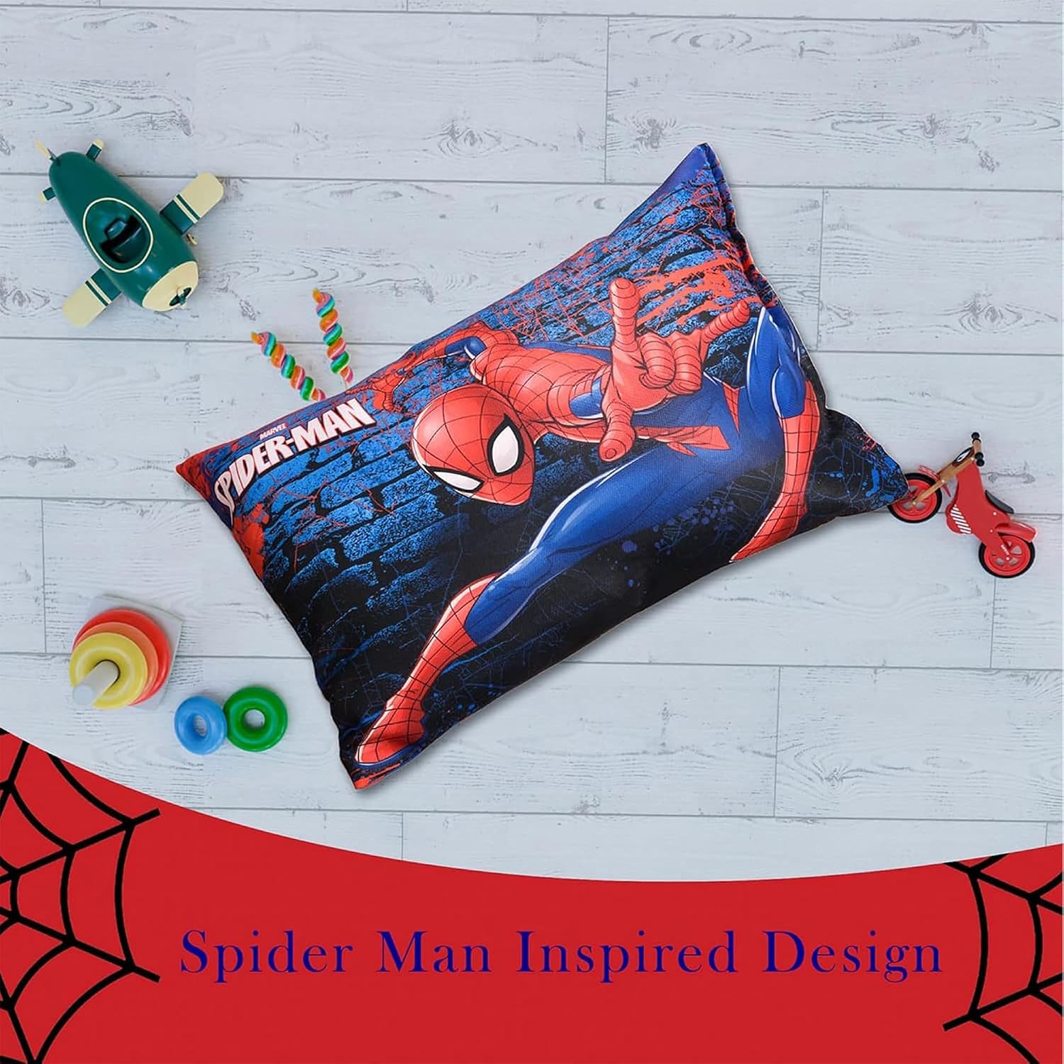 Cotton Marvel Spider Man Print Pillow For Kids, Ideal For Boys & Girls, Blue - 12x18 Inches | Super Soft Pillow Filler For Sleeping & Traveling | Suitable For All Sleepers - 2 Pcs