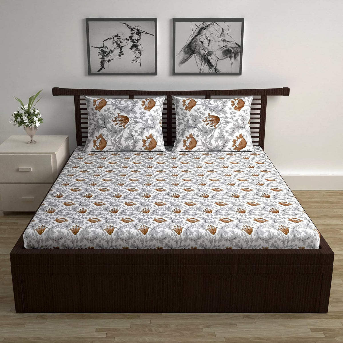 Queen Size Double Bedsheet With 2 Pillow Covers - 87 X 100 Inches, Grey | 144 Thread Count Pure Cotton Bedsheet - Light Weight, Soft, Skin Friendly | Perfect For Gifting