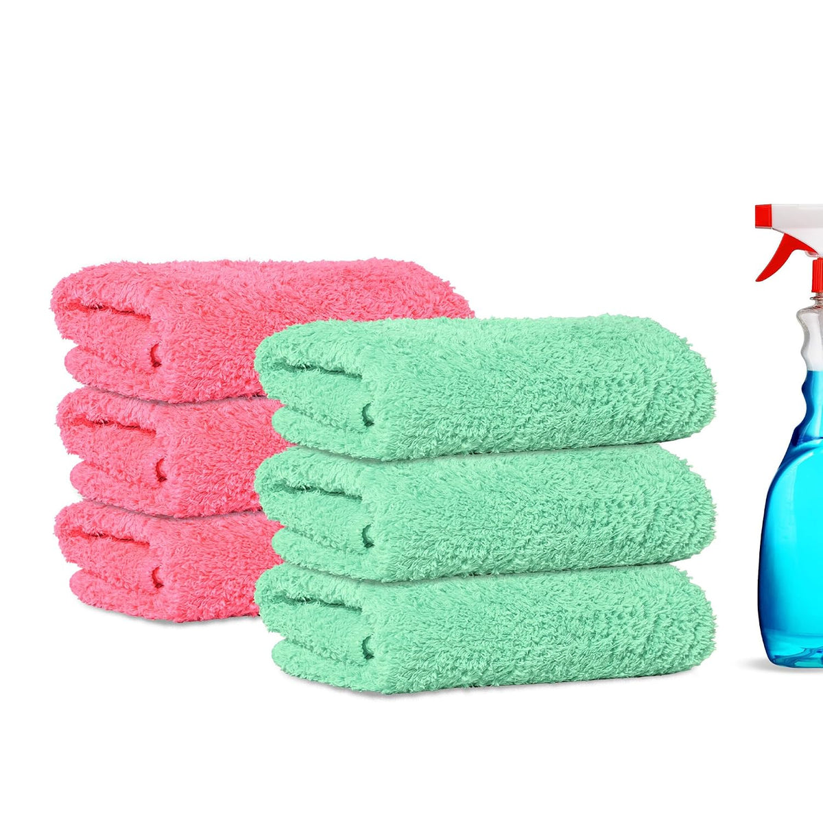 Kuber Industries Cleaning Towel 900 Gsm | Reusable & Water Absorbent Towels For Cleaning Glass, Kitchens, Bathrooms - Pack Of 6 (Green & Pink)