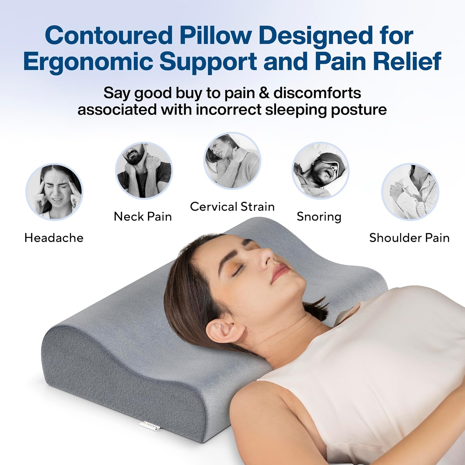 Cervical Pillow For Neck Pain, Cool Gel Memory Foam Pillow - 18 X 11 X 3.5 Inch | Orthopedic Neck Support Pillow For Sleeping, Neck & Shoulder Pain, Standard Size, Grey Velvet - Pack Of 1