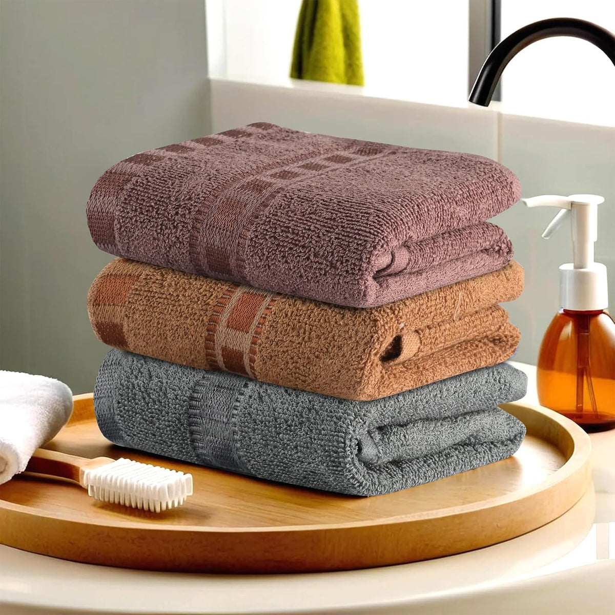 Kuber Industries Pack Of 3 Cotton Hand/Face Towels For Men & Women | Easily Washable | Workout Gym Napkins For Men | Pocket Towel (Grey-Golden & Brown)