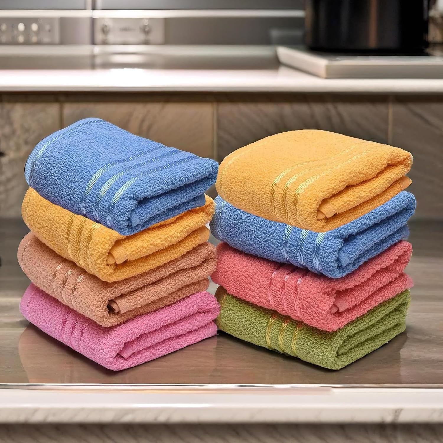 Weavers Villa Cotton Plain Soft Face/Hand Towel 1200 Gsm (Multicolour) - Set Of 8