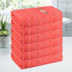 Kuber Industries Rectangle Super Absorbent Bath Towel 3000 Gsm | Soft & Comfortable Swimming & Bathing Towels | Gold Flower (Orange)- Pack Of 6