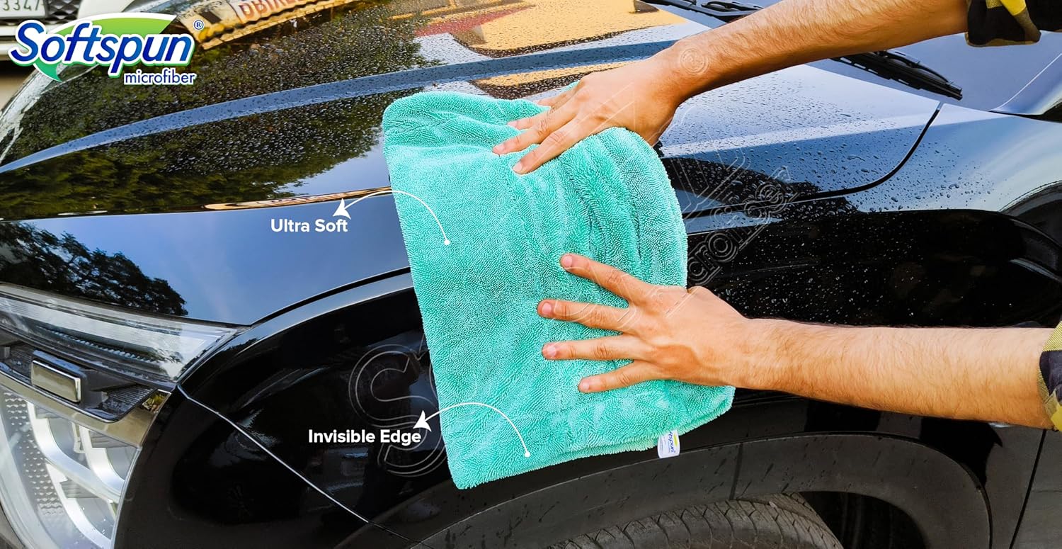Softspun Microfiber Cloth Towel Set 400 Gsm | Extra Thick Microfiber Cleaning Cloths Perfect For Bike, Auto, Cars Both Interior & Exterior (Aqua Blue)