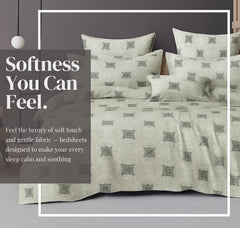 Cotton Double Bedsheets King Size With 2 Pillow Covers | Size 78 X 72+10 Inches, Grey & White-All Around Elastic Fitted Design Bedsheet