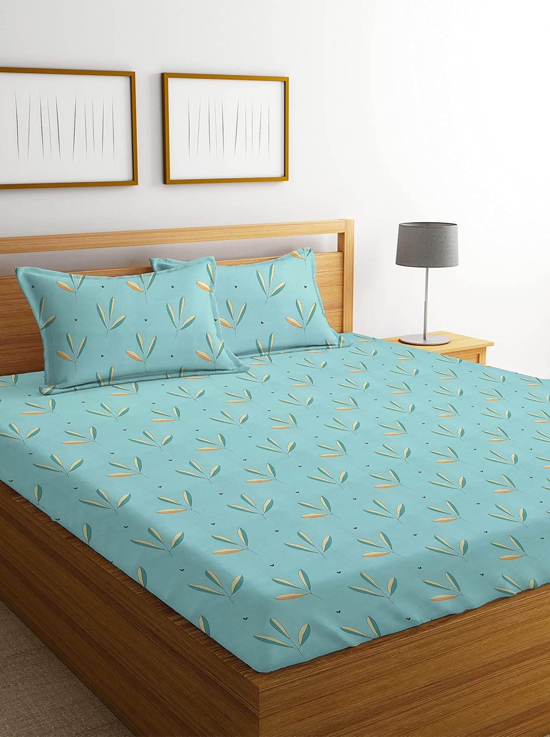 Printed Double Bedsheets With 2 Pillow Covers | 88 X 90 Inches, Sky Blue, 3 Pcs Set - Summer Breathable & Wrinkle Free | Bedsheet Long Lasting & Soft To Touch