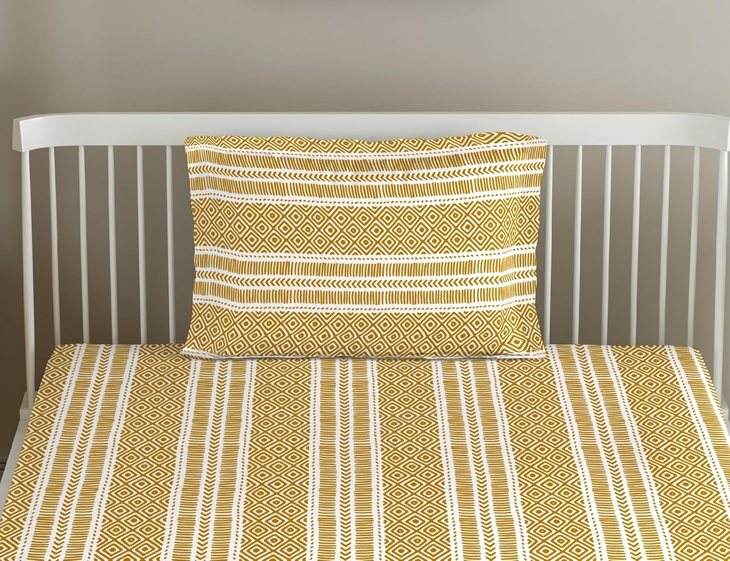 Cotton Printed Single Flat Bedsheet With 1 Pillow Cover - 60 X 100 Inches, White & Mustard | Breathable & Skin Friendly Bedsheet | Ideal For Year Round Use