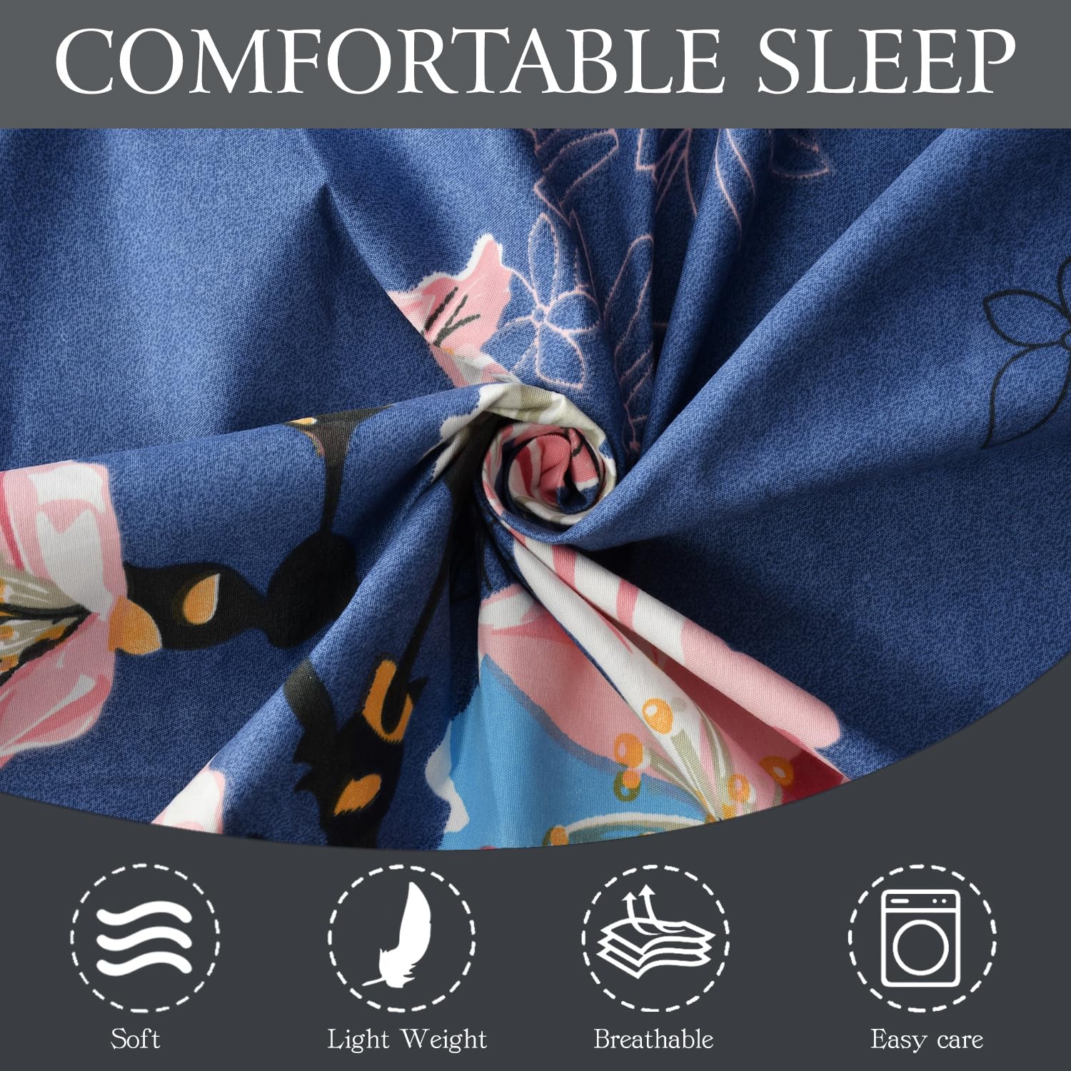 Microfiber Single Bedsheet Set With 1 Pillow Covers (60 X 90 Inches) Blue & Pink | Durable & Long-Lasting | 144 Thread Count | Wrinkle Free