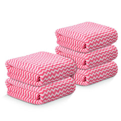 Kuber Industries Microfiber Bath Towel 1750 Gsm | Large Size Soft Quick Dry & Absorbent Shower Bath Towel (Zig Zag - Pink)- Pack Of 5