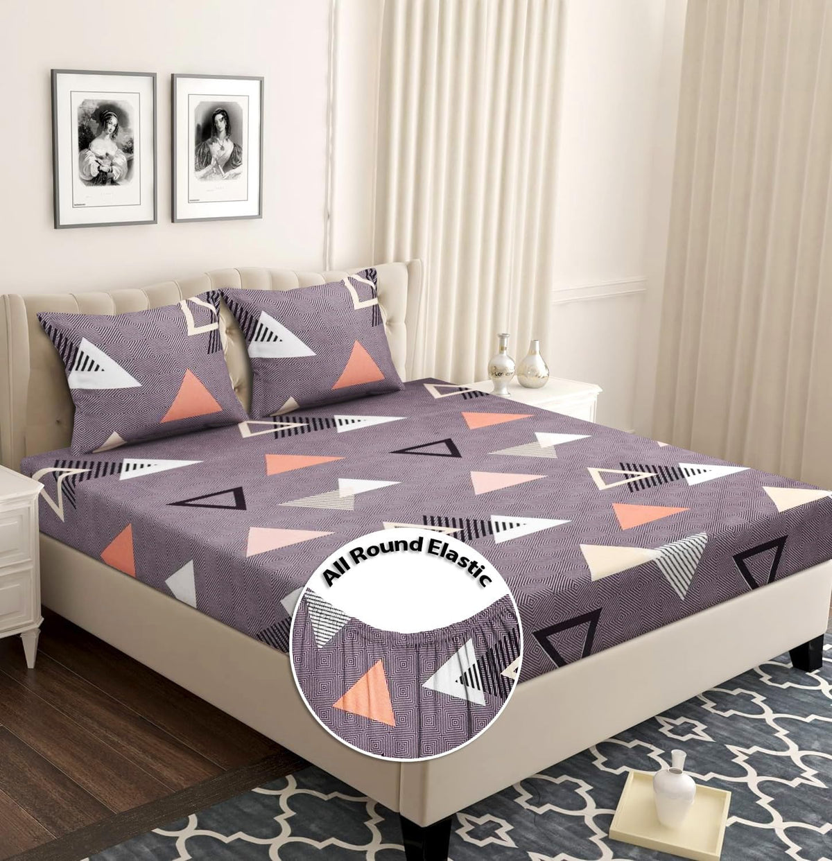 Premium Cotton Double Bedsheet For With 2 King Size Pillow Covers Soft | 72x78+10 Inches, Grey - Double Bed With All Around Elastic | Soft & Smooth To The Touch