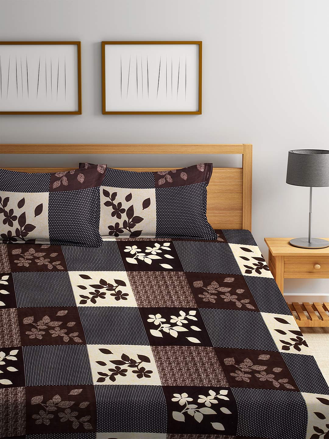 Microfiber Double Bedsheet With 2 Pillow Covers - 85 X 86 Inches, Brown | Normal Hand Wash Or Machine Wash | 144 Thread Count