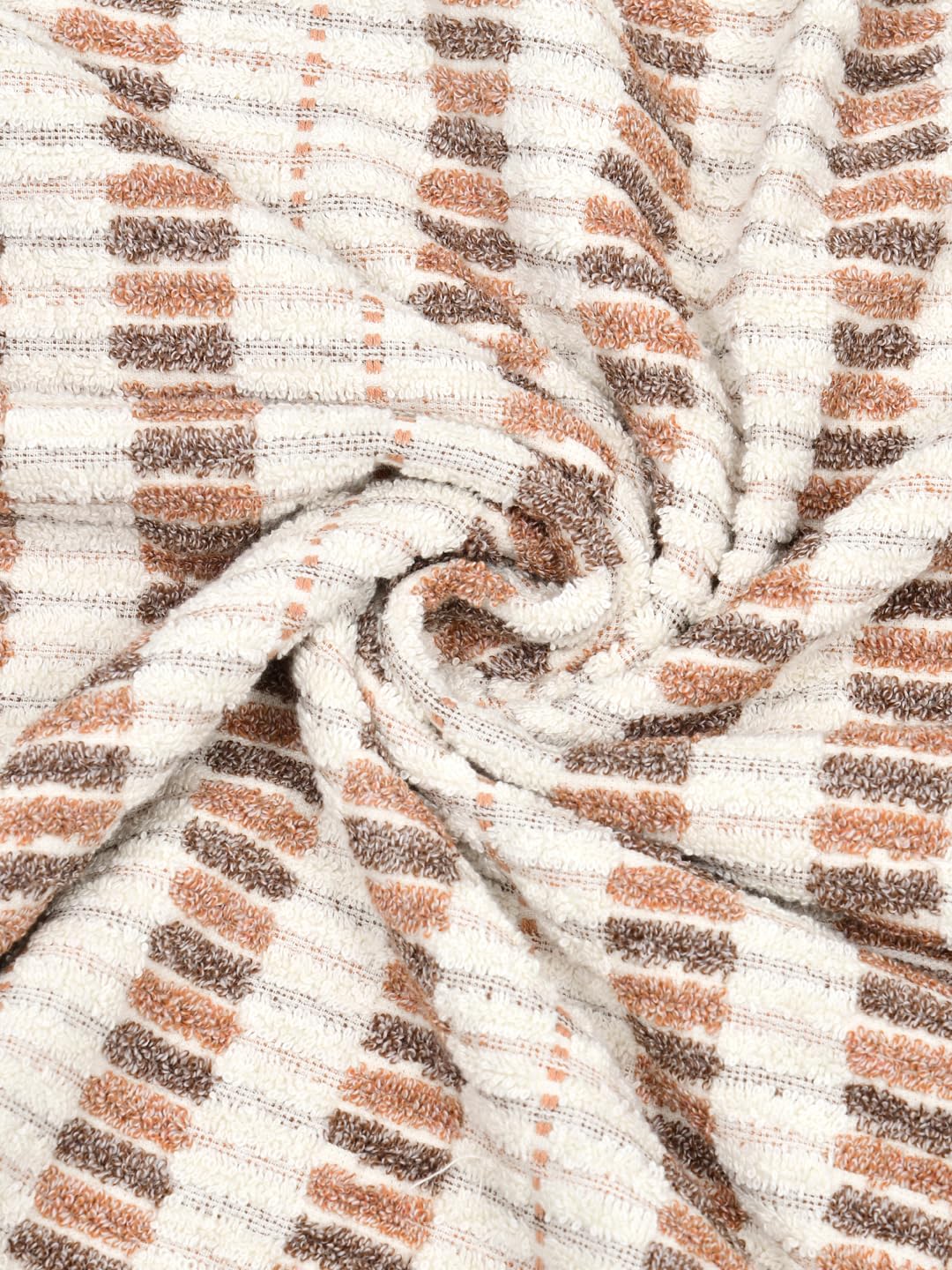 Homefresh Decorative Cotton Bath Towel 500 Gsm | Geometric Pattern Brown & White (Fossil)