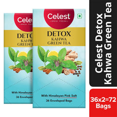 Celest Detox Kahwa Green Tea With Himalayan Pink Salt - Pack Of 2 X 36 Enveloped Tea Bags | Perfect Weight Loss Green Tea With Herbal Goodness - Mixed Herbs & Spices
