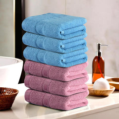 Kuber Industries Cotton Hand/Face Towels 1200 Gsm | Easily Washable Workout Gym Napkins For Men - Pink & Sky Blue (Pack Of 6)