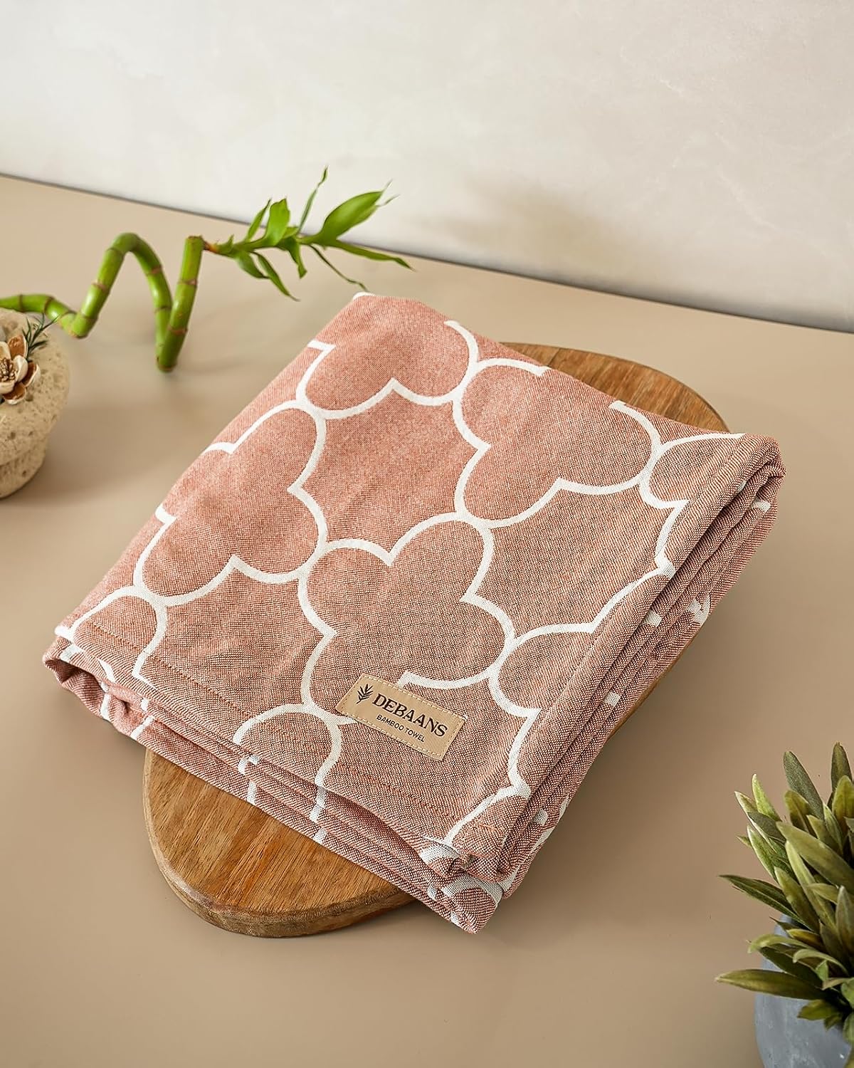 100% Bamboo Jacquard Bath Towels 900 Gsm | Ultra Soft, Quick Dry, Antibacterial Quatrefoil Or Botanica Design (Rust, Sand & Ocean) - Set Of 3