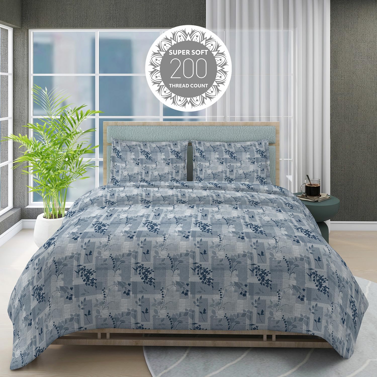 100% Cotton Bedsheet Set For Double Bed - 108 X 108 Inches, Grey | 1 Double Bed Sheet & 2 Pillow Covers - Gift For Weddings Or Birthdays King Size