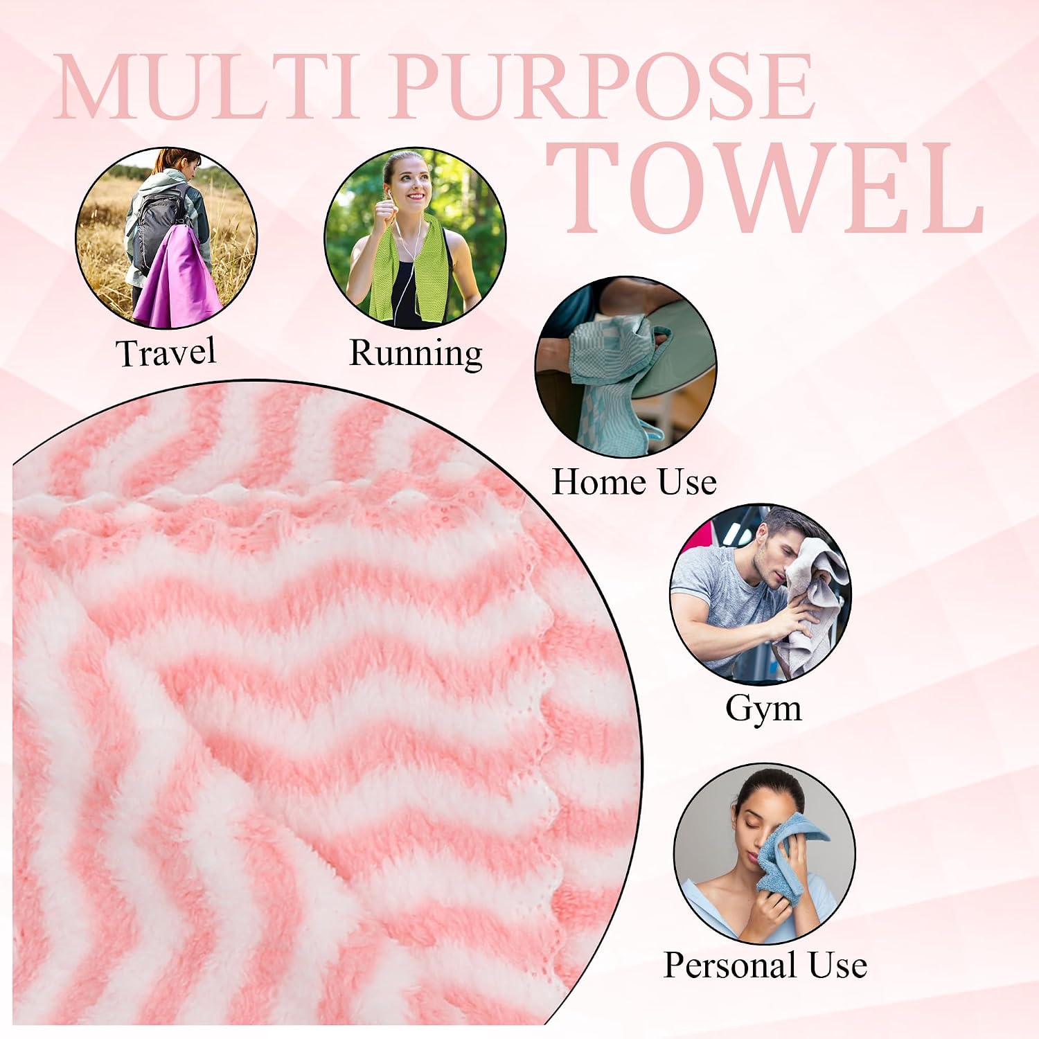 Homecloud Ultra Soft 300 Gsm Bath Towel Set | 3x Softer Than Cotton Towels Ziczac Pink | Highly Absorbent & Ultra Fast Dry | Set Of 2 (1 Bath + 1 Face Towel)