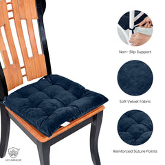 Square Chair Pads Cushion, For Comfortable Sitting, Navy Blue - 40 X 40 Cm | Seat Cushions With Ties For Sitting, Pooja, Dining & Office Table | Furniture Cushion, Washable - Pack Of 2