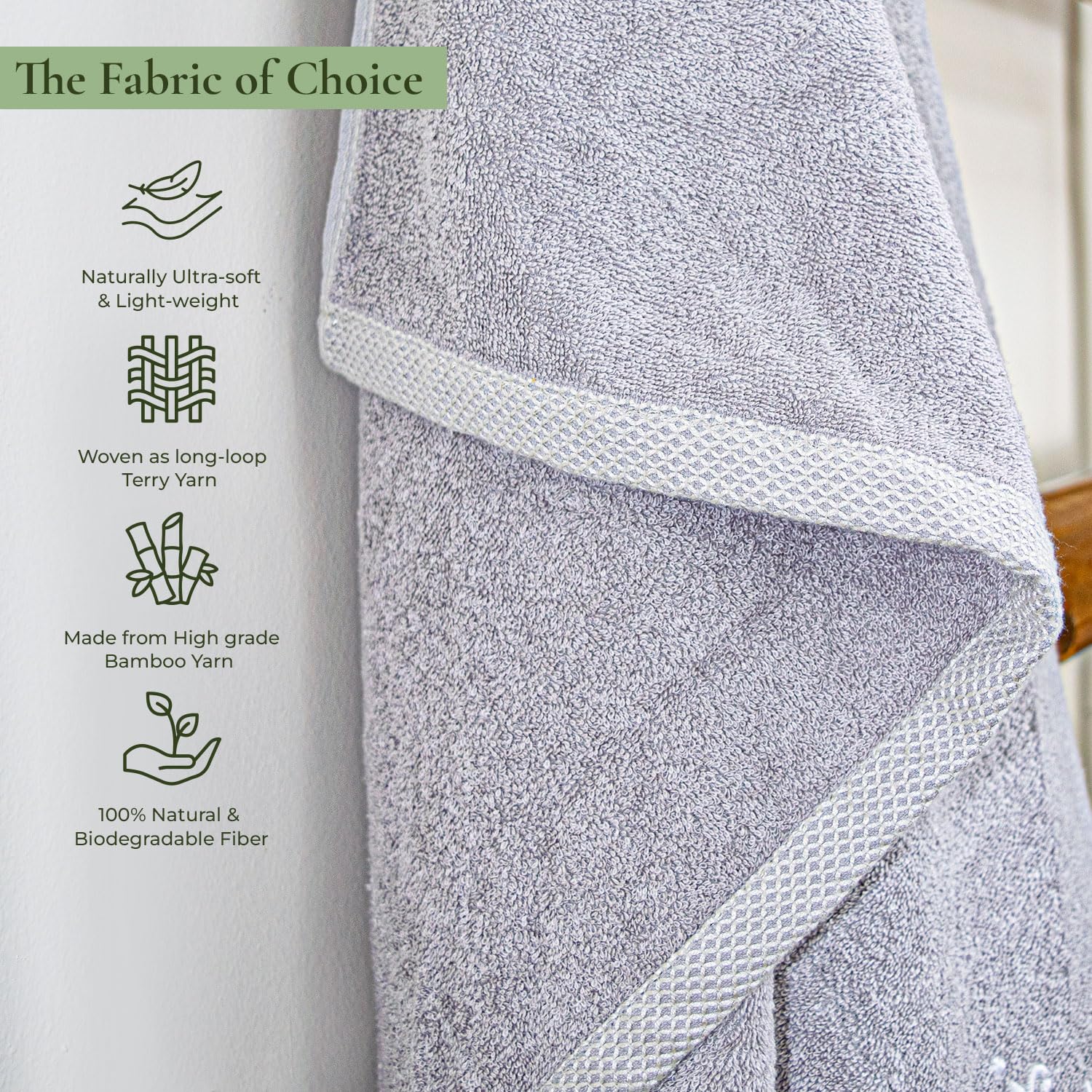 Rangoli 100% Bamboo 2 Bath & 2 Hand Towels 850 Gsm | Large Size Ultra Soft, Quick-Absorbent & Eco-Friendly Towels - Grey