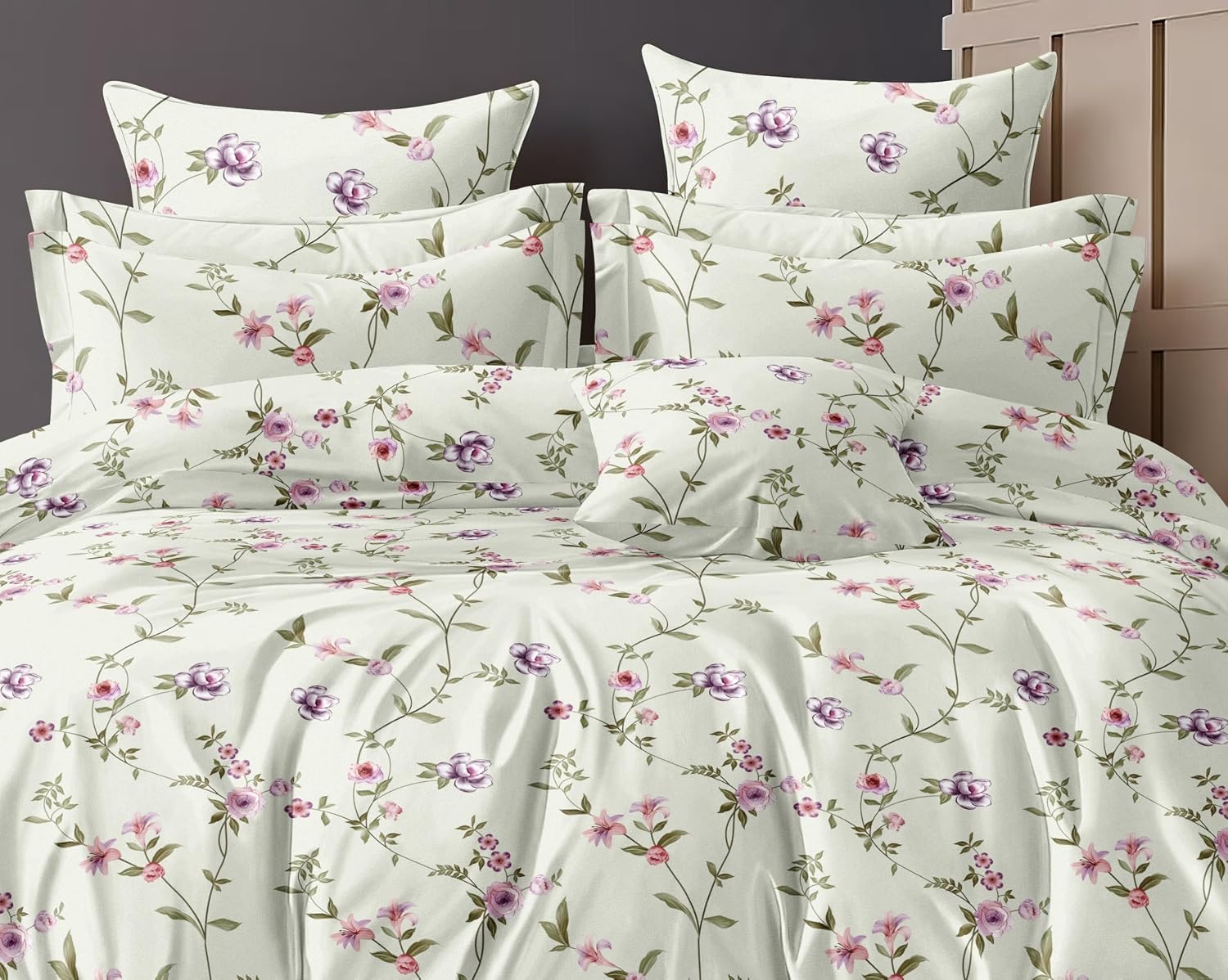 Super Soft Cotton King Size Bedsheet With 2 Pillow Cover + Comforter - 72 X 78 Inches, Multicolor | All Around Elastic Fitted | Skin Friendly & Long Lasting