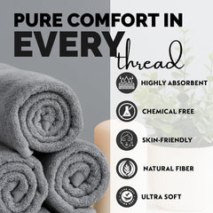 Rushant 100% Combed Cotton Hand Towels 600 Gsm | Ultra Soft, Quick Dry & Super Absorbent For Home, Gym & Travel (Grey) - Set Of 4