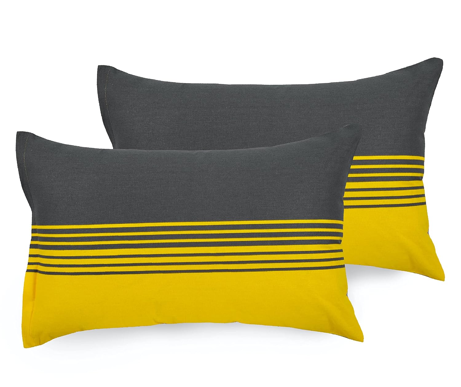1 King Size Bedsheet With 2 Pillow Covers - 104 X 104 Inches, Yellow & Grey | Soft Wrinkle Free & Breathable Bedsheets - Durable & Long Lasting Bedsheet