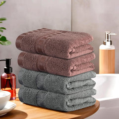 Heart Home Cotton Hand & Face Towels 800 Gsm | For Men & Women Easily Washable Workout Gym Towel - Grey & Brown (Pack Of 4)