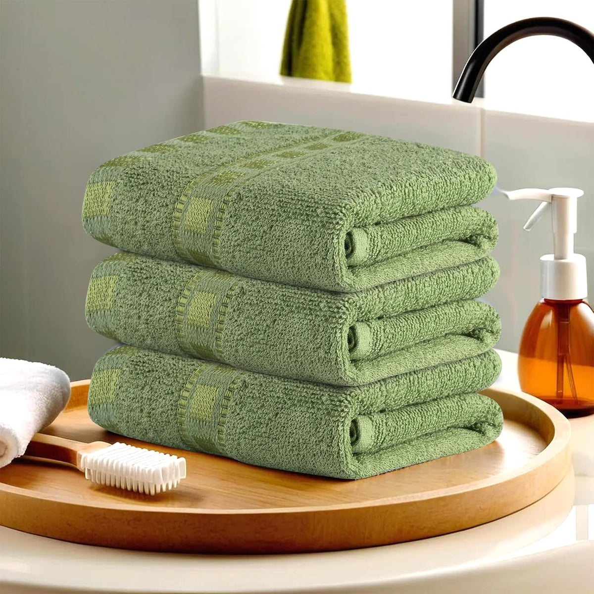 Kuber Industries Cotton Hand & Face Towels 200 Gsm | Easily Washable Workout Gym Napkins For Men | Pocket Towel - Green (Pack Of 3)