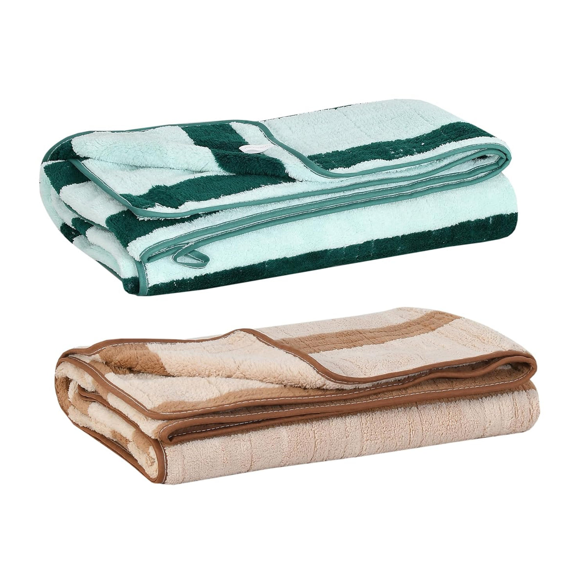 Urbanleaf Microfiber Large Bath Towel 700 Gsm | Quick Dry Super Absorbent Bath Towel For Men & Women (Brown & Green Stripe) - Pack Of 2