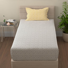 Cotton Bedsheet Single Bed With 1 Pillow Cover - 55 X 88 Inches, Grey & Yellow | Breathable & Wrinkle Free-Super Soft Premium Brushed Glace Cotton Bedsheet