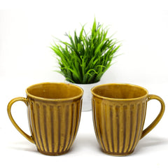 Handcrafted Rustic Tan Yellow Ceramic Coffee Mug Set Of 2 - 350ml Each | Ceramic Mugs For Coffee, Tea, Milk - Microwave Safe & Dishwasher Safe