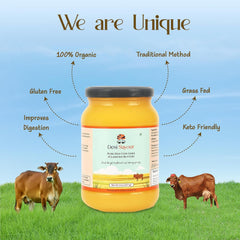 100% Pure Desi A2 Gir Cow Ghee By Desi Savour | Traditional Vedic Bilona Method Hand Churned Healthy Pure Desi Ghee For Pulao & Sabji | (1 Litre) 33.8 Ounce | Jar Pack