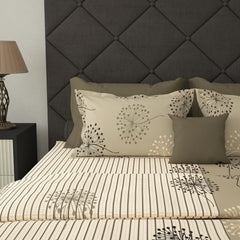 100% Cotton Elastic Fitted Double Bedsheet For Queen Size 2 Pillow Cover - 88 X 100 Inches, Beige | Perfect For Festive Gifting | Durability & Long-Lasting Use
