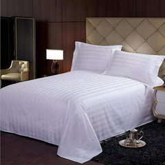 Double Bedsheet With 2 Pillow Covers - 90 X 100 Inches, White | Cotton Material & Satin Stripes | Long Lasting & Wrinkle Free | Soft & Luxury Bedsheet