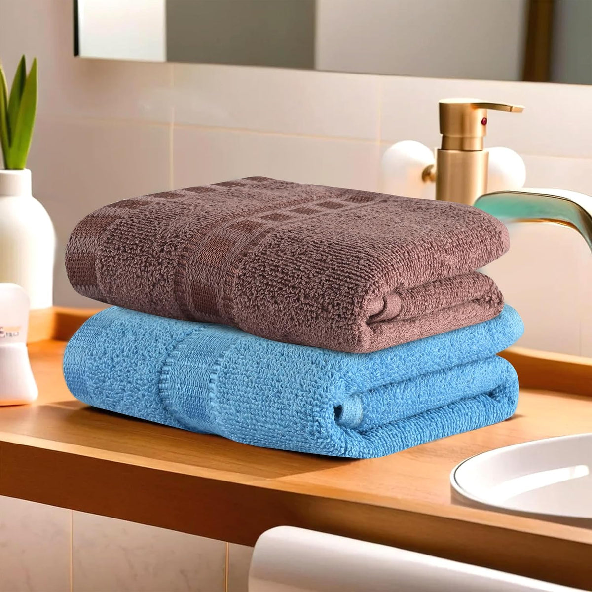 Kuber Industries Cotton Hand/Face Towels 400 Gsm | Easily Washable Workout Gym Napkins For Men - Sky Blue & Brown (Pack Of 2)