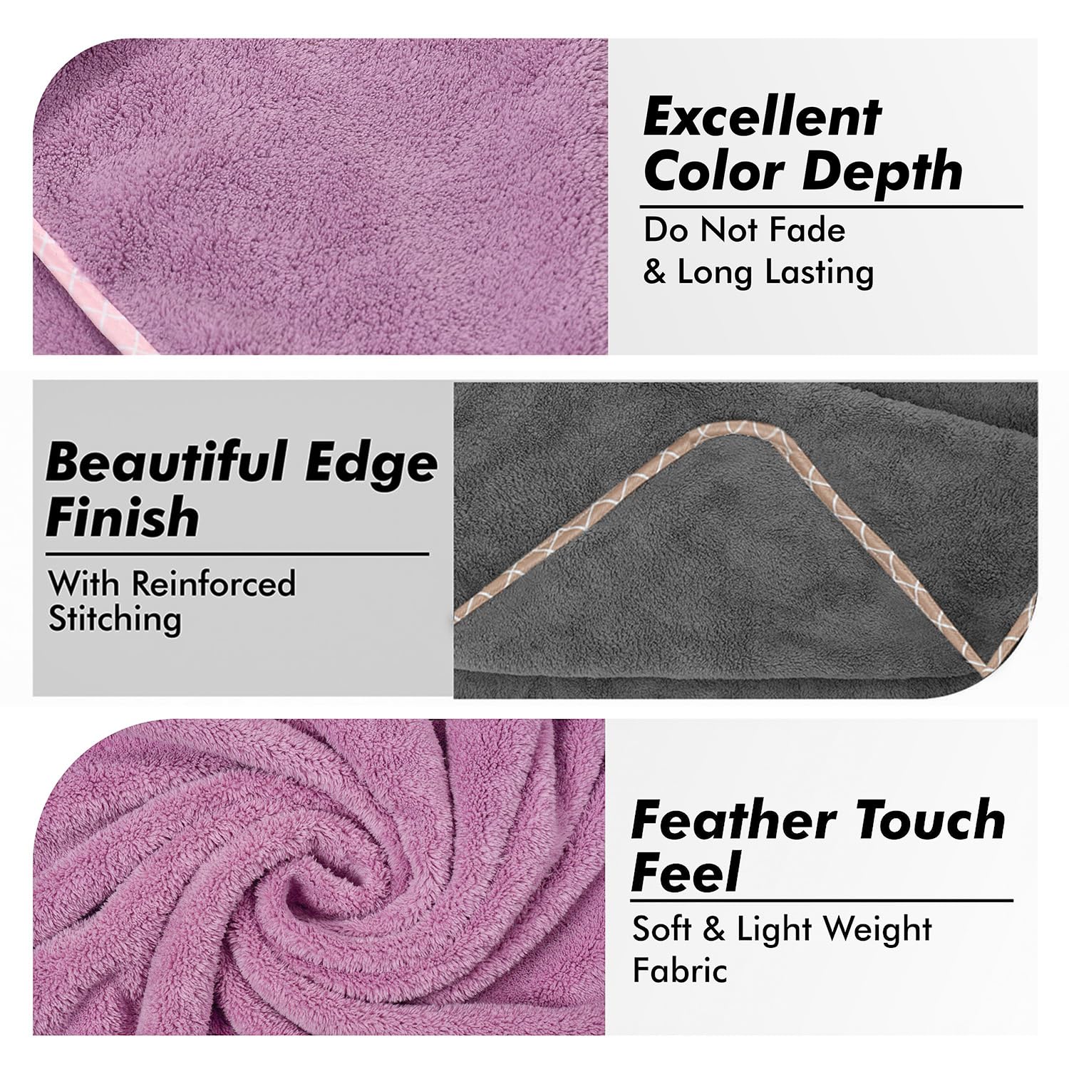 Urbanleaf Microfiber Large Bath Towel Quick Dry Super Absorbent Bath Towel | Towel For Bath, Travel, Gym, Beach, Pool & Yoga (Grey & Purple)