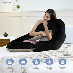C Shaped Pregnancy Pillow For Pregnant Women & Nursing Mom, Black & Cream | Full Body Support, Single Pillow For Multipurpose Use During Maternity, Comfy | Premium Velvet Outer Cover With Zip