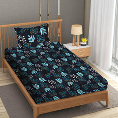 Single Bedsheet With 1 Pillow Covers - 60 X 90 Inches, Black & Blue | Soft Wrinkle Free Breathable Easy Care | Color Fade Resistant Bedsheet
