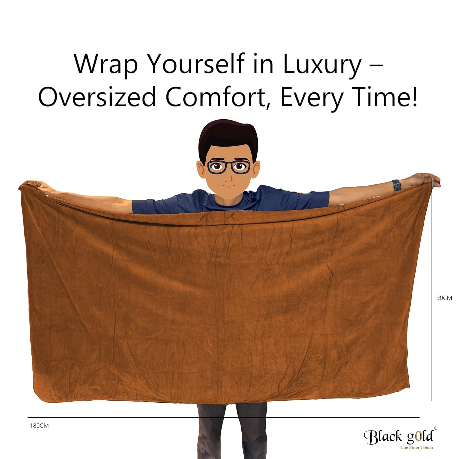 Black Gold The Finer Touch Oversized Microfiber Bath Towel 650 Gsm | Soft Quick-Dry Microfiber Towel Lightweight, Absorbent & Travel-Friendly (Brown)