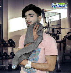 Softspun Microfiber Gym & Sports Sweat Towel 340 Gsm | Ultra Absorbent Lightweight Ultracompact Quick Drying For Working Out, Camping Hiking Travel Men & Women (Grey)