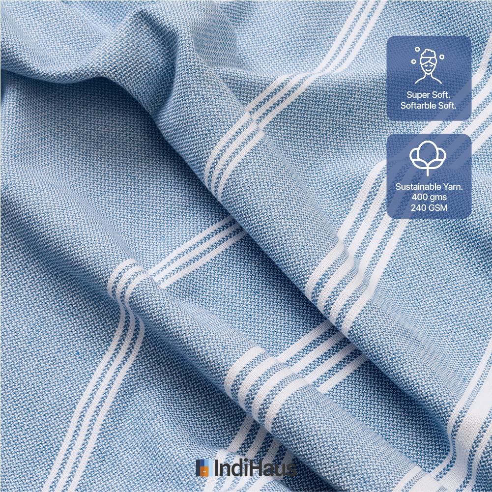 Indihaus Premium Extra Large Cotton Towel 250 Gsm | Soft, Absorbent & Comfortable Quick Dry Bath Towels Large Size (Blue)