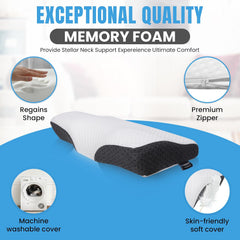 Cervical Memory Foam Pillow, Orthopedic Pillow For Pain Relief, White & Grey - 12 X 20 Inch | Cervical Pillow For Neck Pain, Shoulder Pain & Spinal Alignment, Washable Cover - Pack Of 2