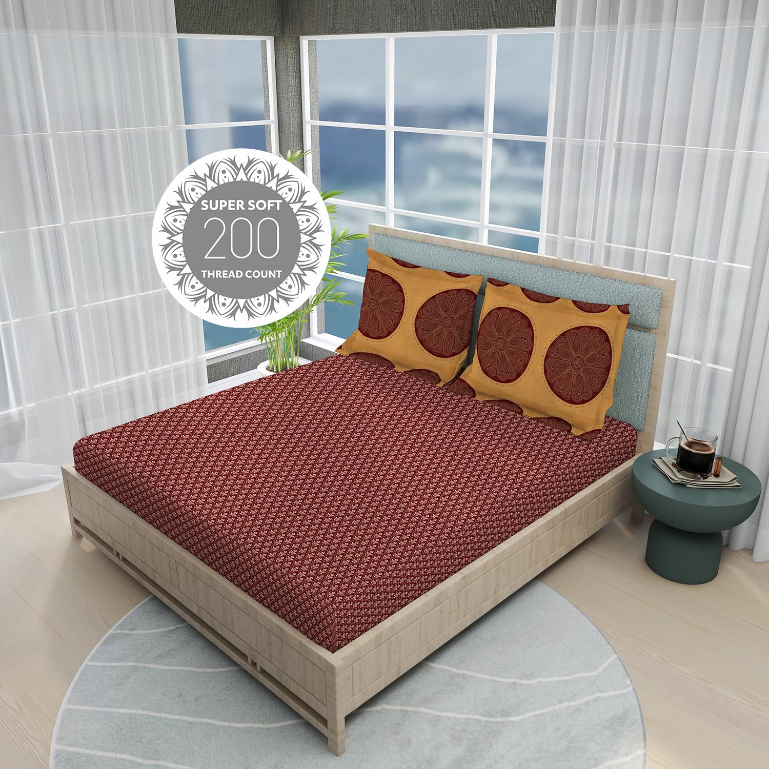Cotton Bedsheet For King Size With Pillow Cover Set - 108x108 Inches, Brown | Breathable & Light Weight, All Season Comfort-Ideal For Daily Use & Gifting Bedsheet