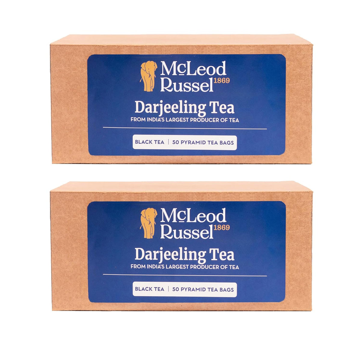 McLeod Russel 1869 Darjeeling Black Tea - Pack Of 2 X 100gm, 3.5 Ounce Each, 100 Pyramid Tea Bags | Aromatic & Mellow Whole Leaf Tea - Loose Leaf Black Orthodox | Low Caffeine